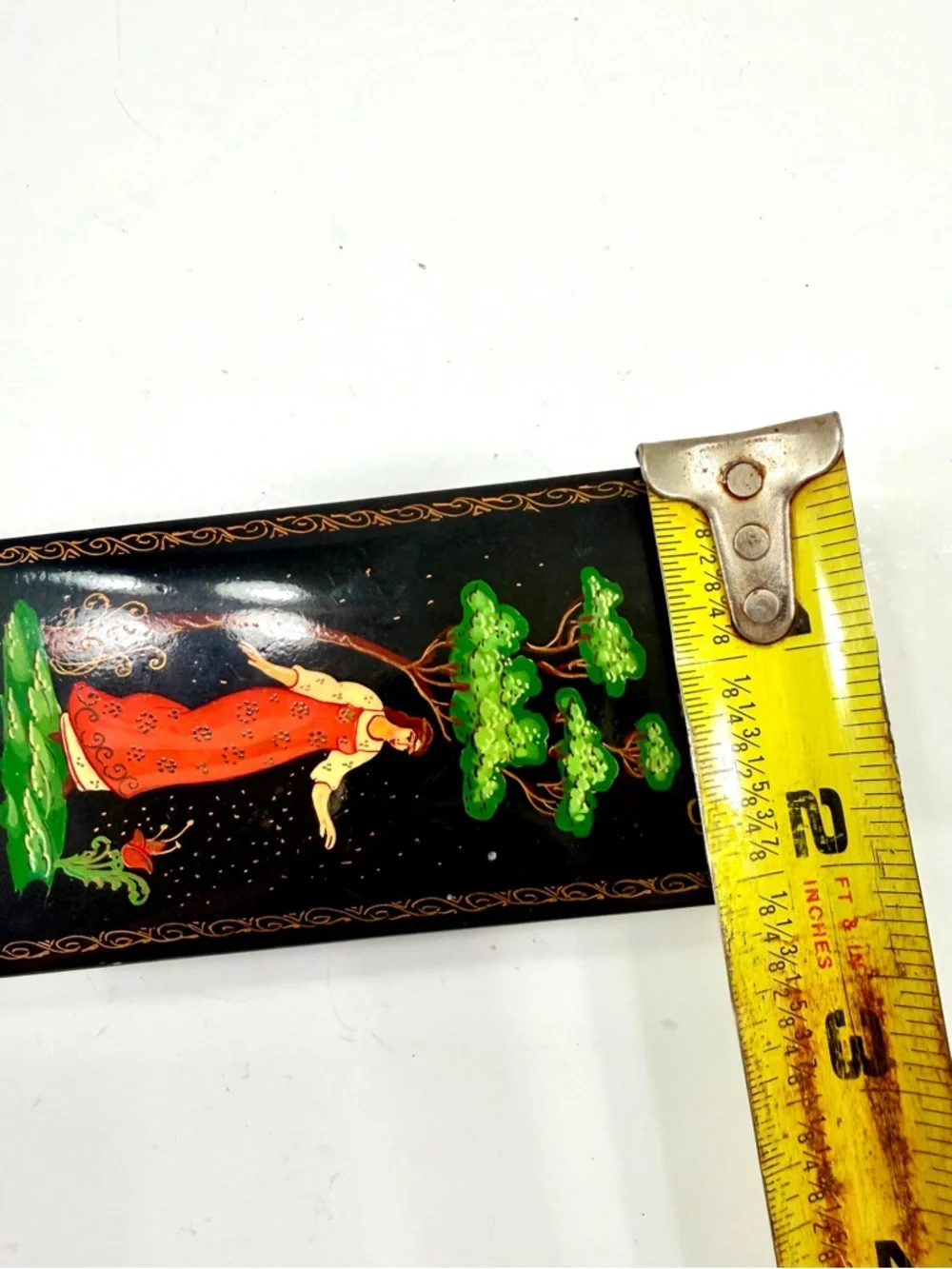 USSR Russian Palekh Lacquer Miniature Box Hand Painted, Fairy Tale Artist Signed